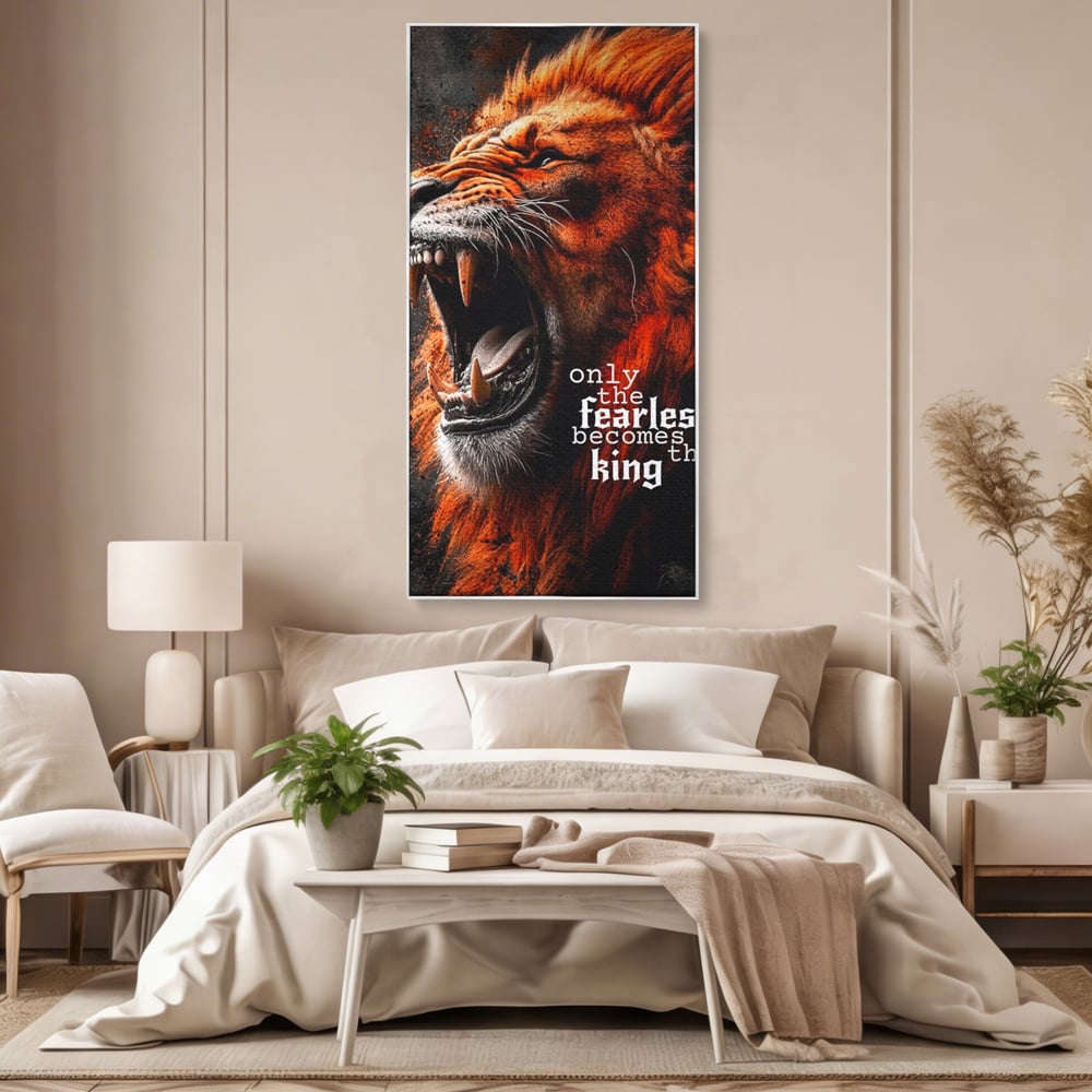 Leinwandbilder Premium, LuxCanva® Q1004, Furchtloser König, Macht, Dominanz, Vorherrschaft, Autorität, Löwe, König, Krone, Mähne, wild, wild, Meister, Stimme, Stimme, Herrscher, Herrscher, Büro, Schlafzimmer