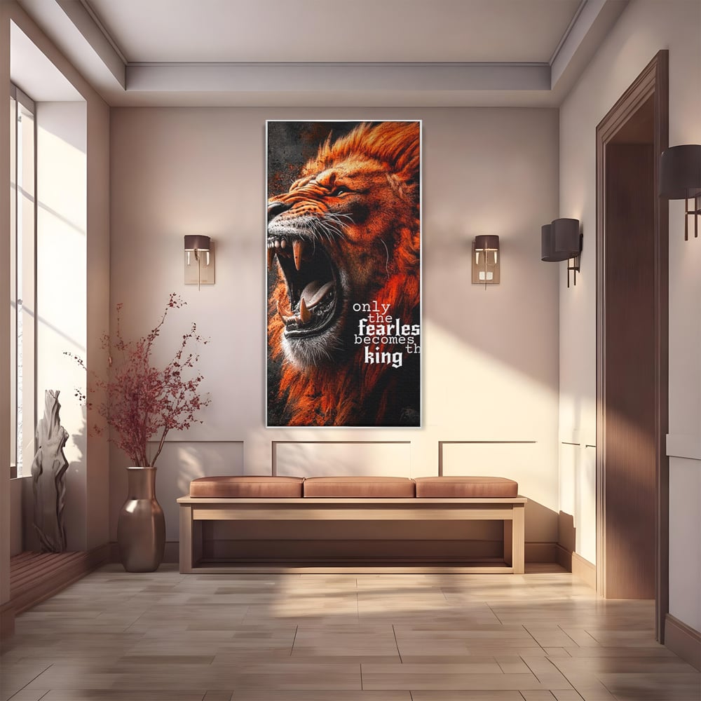 Leinwandbilder Premium, LuxCanva® Q1004, Furchtloser König, Macht, Dominanz, Vorherrschaft, Autorität, Löwe, König, Krone, Mähne, wild, wild, Meister, Stimme, Stimme, Herrscher, Herrscher, Büro, Schlafzimmer