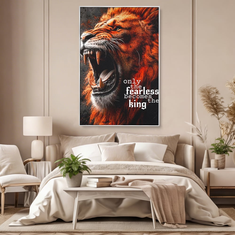 Leinwandbilder Premium, LuxCanva® Q1004, Furchtloser König, Macht, Dominanz, Vorherrschaft, Autorität, Löwe, König, Krone, Mähne, wild, wild, Meister, Stimme, Stimme, Herrscher, Herrscher, Büro, Schlafzimmer