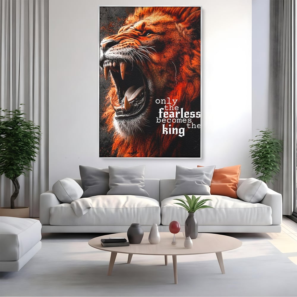 Leinwandbilder Premium, LuxCanva® Q1004, Furchtloser König, Macht, Dominanz, Vorherrschaft, Autorität, Löwe, König, Krone, Mähne, wild, wild, Meister, Stimme, Stimme, Herrscher, Herrscher, Büro, Schlafzimmer
