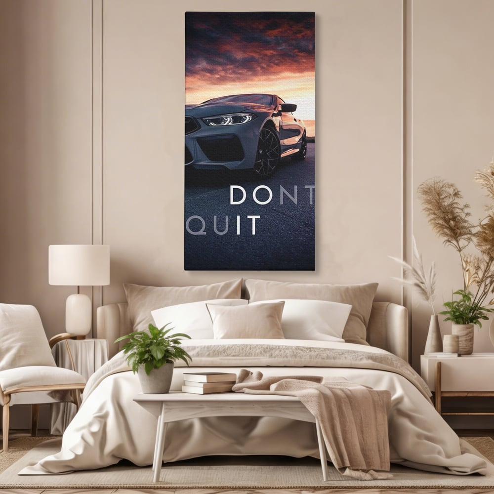 Canvas Wall Art Premium, LuxCanva® Q1005, Die Kraft weiterzumachen, Entschlossenheit, Ehrgeiz, Erfolg, Disziplin, Fokus, Wille, Auto, Sport, Straße, Asphalt, Scheinwerfer, Geschwindigkeit, Richtung, Büro, Schlafzimmer