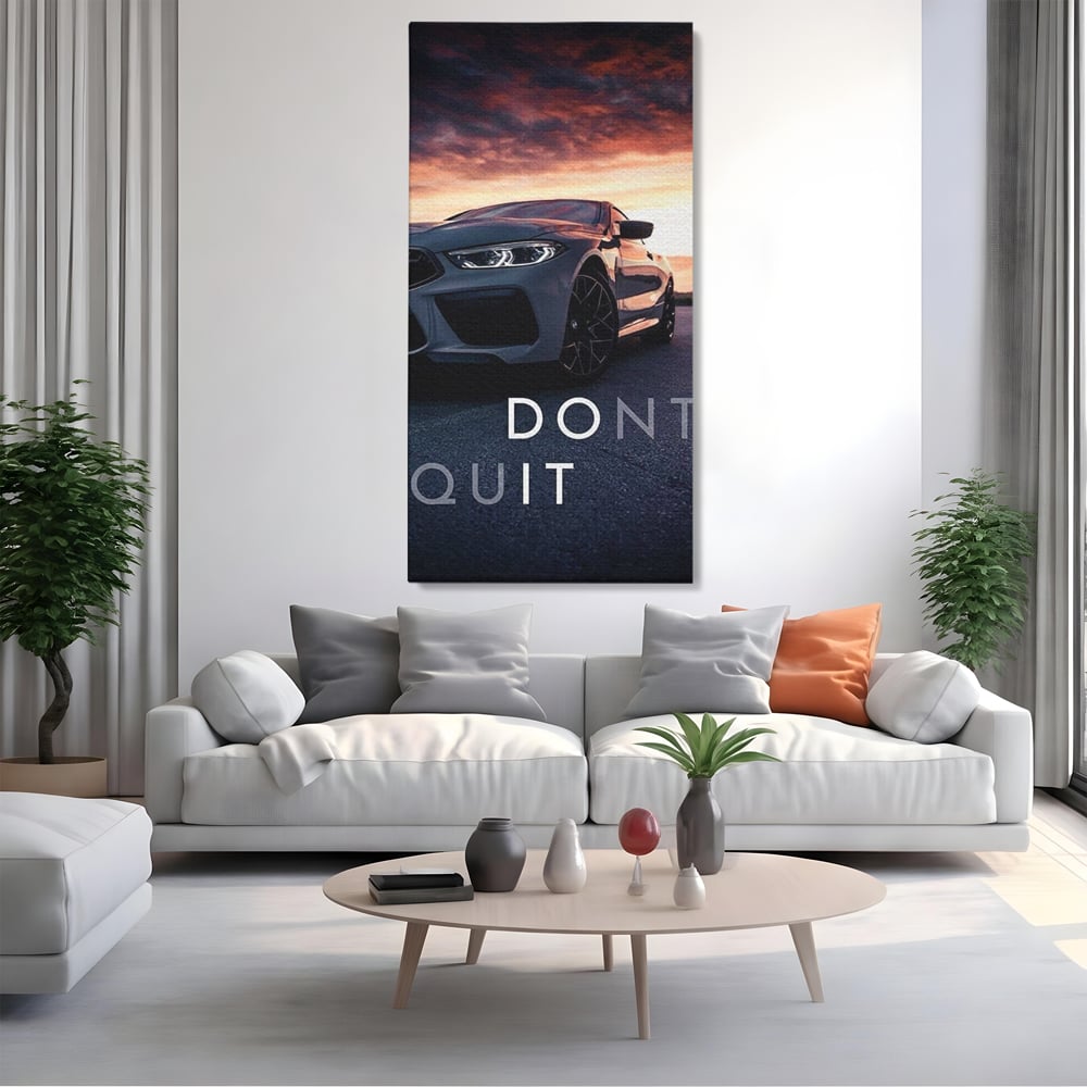 Canvas Wall Art Premium, LuxCanva® Q1005, Die Kraft weiterzumachen, Entschlossenheit, Ehrgeiz, Erfolg, Disziplin, Fokus, Wille, Auto, Sport, Straße, Asphalt, Scheinwerfer, Geschwindigkeit, Richtung, Büro, Schlafzimmer