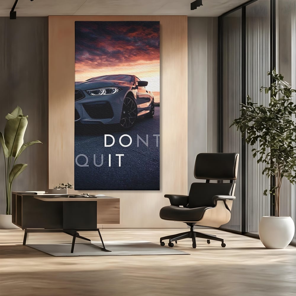 Canvas Wall Art Premium, LuxCanva® Q1005, Die Kraft weiterzumachen, Entschlossenheit, Ehrgeiz, Erfolg, Disziplin, Fokus, Wille, Auto, Sport, Straße, Asphalt, Scheinwerfer, Geschwindigkeit, Richtung, Büro, Schlafzimmer