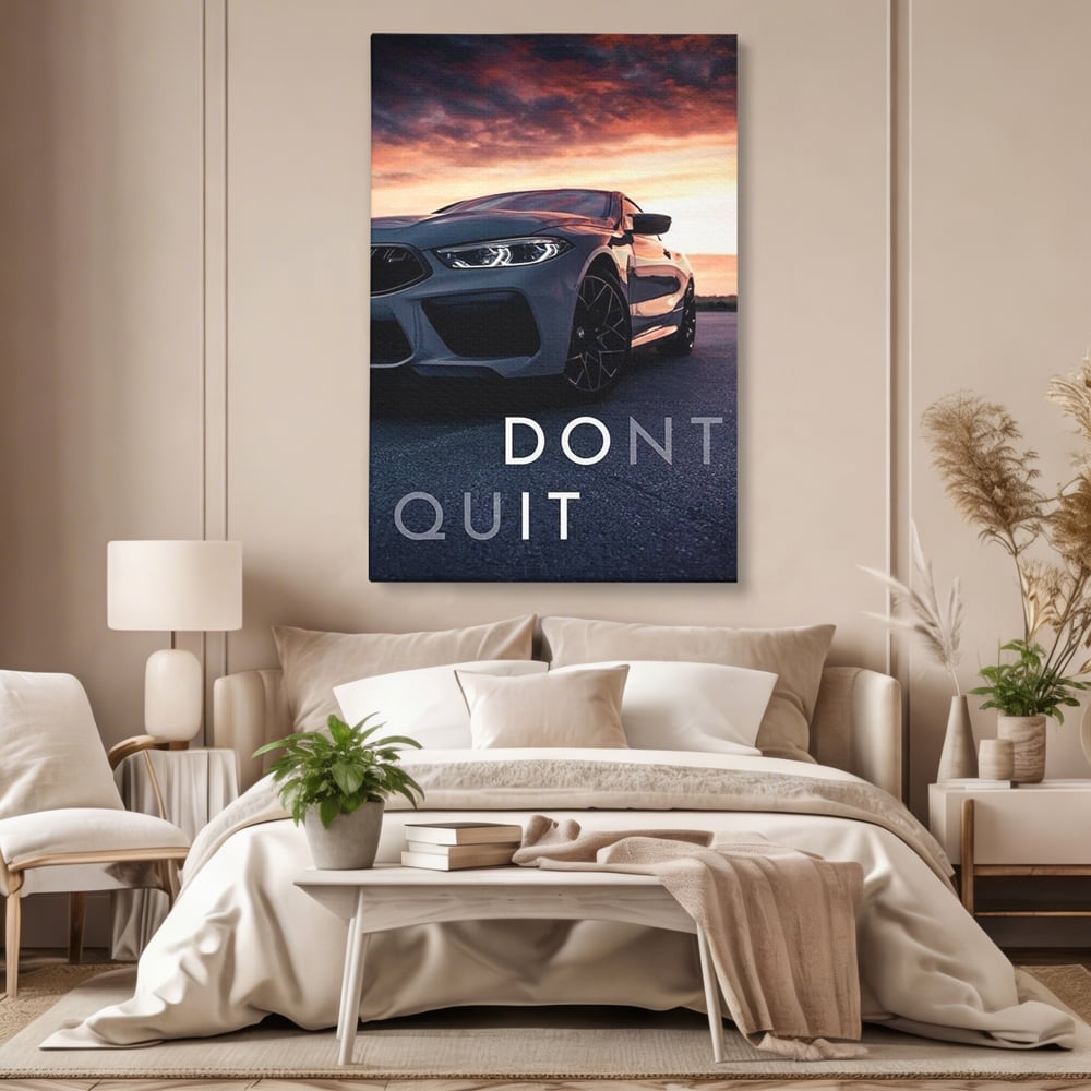 Canvas Wall Art Premium, LuxCanva® Q1005, Die Kraft weiterzumachen, Entschlossenheit, Ehrgeiz, Erfolg, Disziplin, Fokus, Wille, Auto, Sport, Straße, Asphalt, Scheinwerfer, Geschwindigkeit, Richtung, Büro, Schlafzimmer