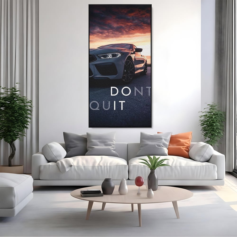 Canvas Wall Art Premium, LuxCanva® Q1005, Die Kraft weiterzumachen, Entschlossenheit, Ehrgeiz, Erfolg, Disziplin, Fokus, Wille, Auto, Sport, Straße, Asphalt, Scheinwerfer, Geschwindigkeit, Richtung, Büro, Schlafzimmer