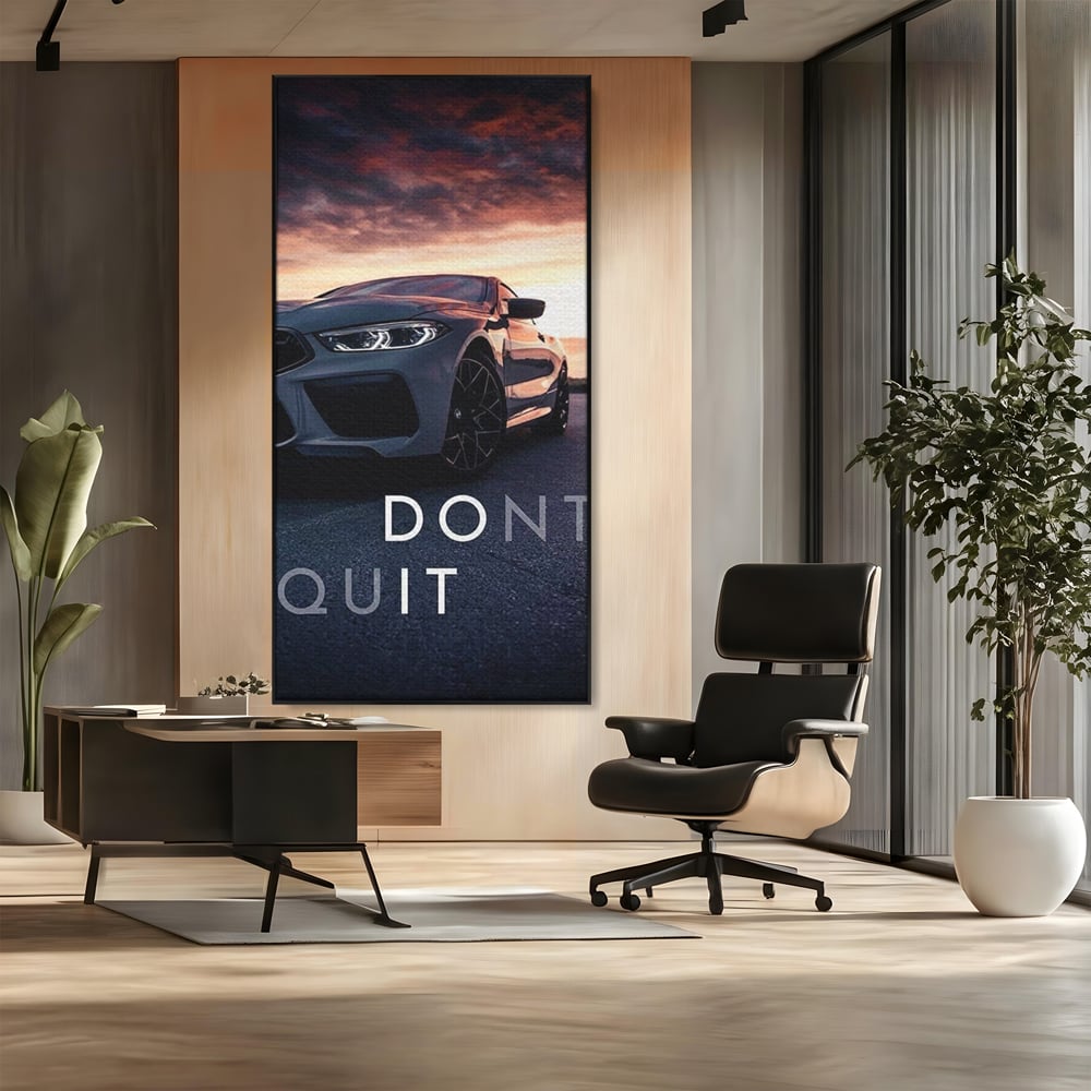 Canvas Wall Art Premium, LuxCanva® Q1005, Die Kraft weiterzumachen, Entschlossenheit, Ehrgeiz, Erfolg, Disziplin, Fokus, Wille, Auto, Sport, Straße, Asphalt, Scheinwerfer, Geschwindigkeit, Richtung, Büro, Schlafzimmer