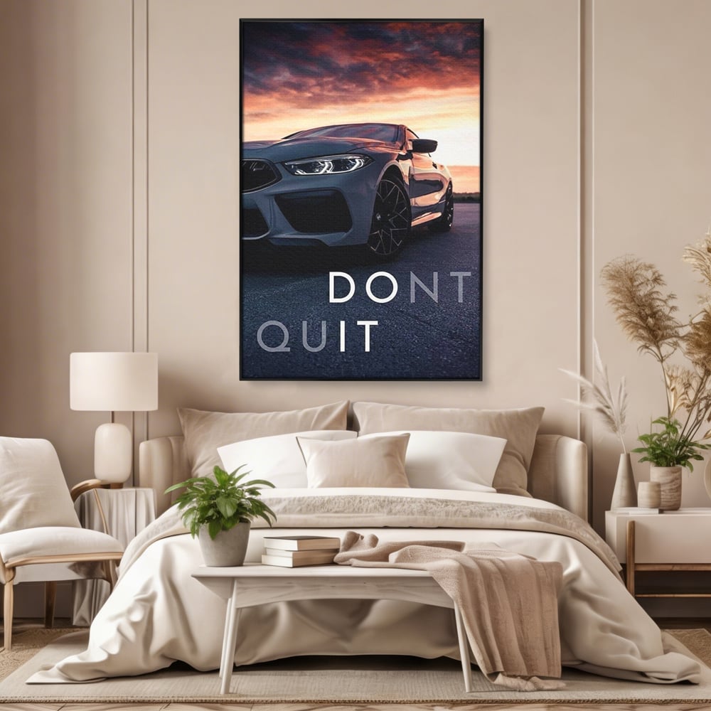Canvas Wall Art Premium, LuxCanva® Q1005, Die Kraft weiterzumachen, Entschlossenheit, Ehrgeiz, Erfolg, Disziplin, Fokus, Wille, Auto, Sport, Straße, Asphalt, Scheinwerfer, Geschwindigkeit, Richtung, Büro, Schlafzimmer