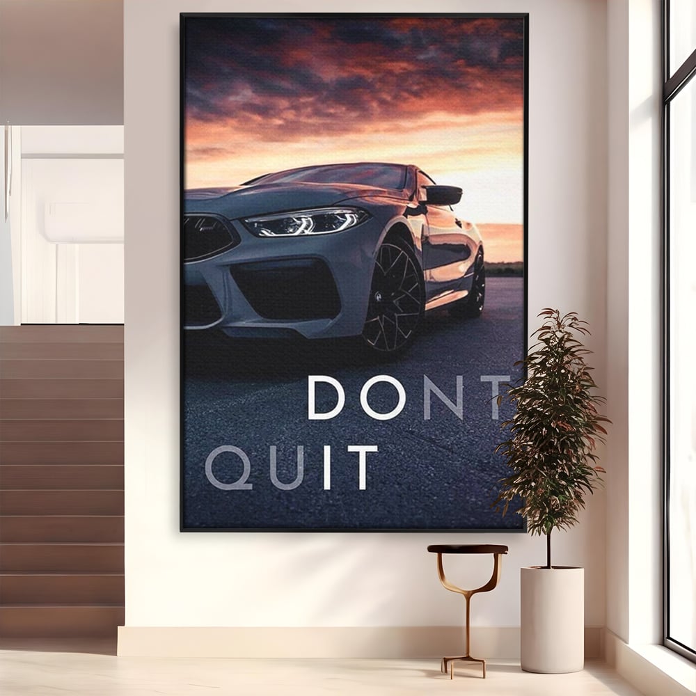 Canvas Wall Art Premium, LuxCanva® Q1005, Die Kraft weiterzumachen, Entschlossenheit, Ehrgeiz, Erfolg, Disziplin, Fokus, Wille, Auto, Sport, Straße, Asphalt, Scheinwerfer, Geschwindigkeit, Richtung, Büro, Schlafzimmer