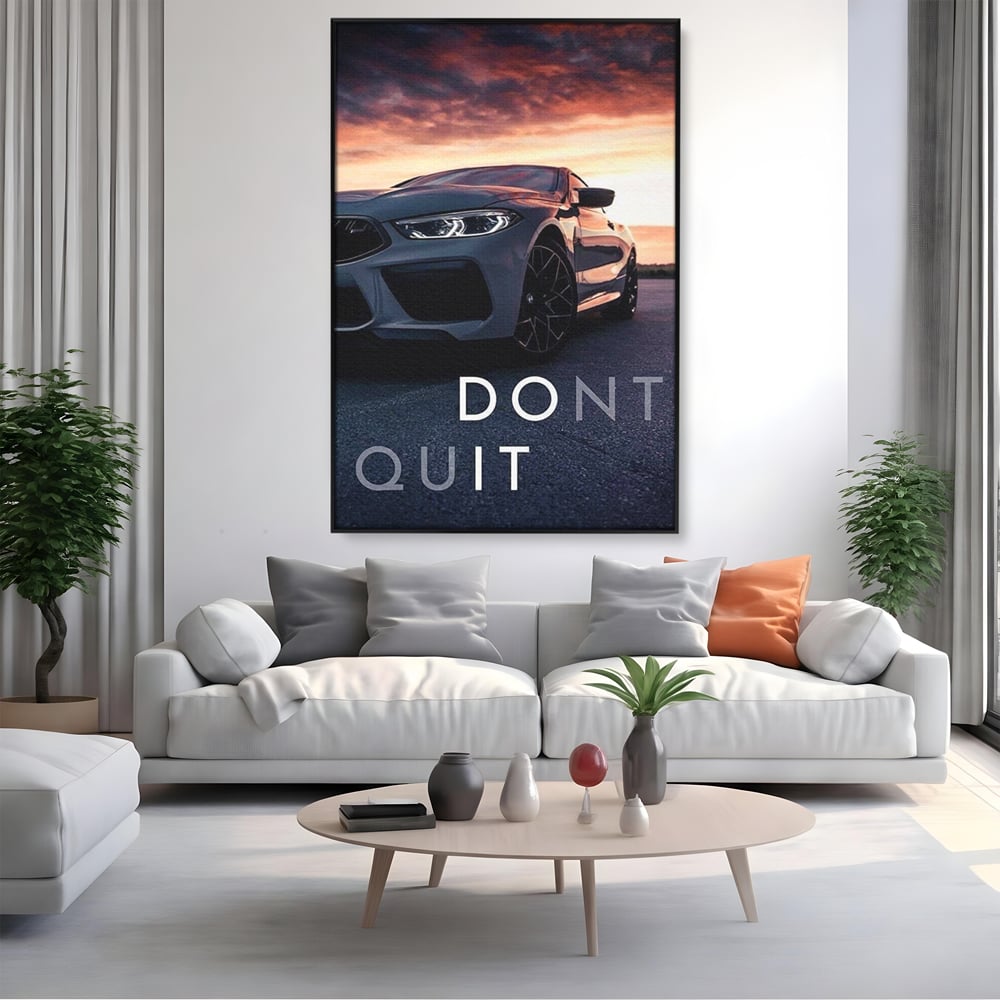 Canvas Wall Art Premium, LuxCanva® Q1005, Die Kraft weiterzumachen, Entschlossenheit, Ehrgeiz, Erfolg, Disziplin, Fokus, Wille, Auto, Sport, Straße, Asphalt, Scheinwerfer, Geschwindigkeit, Richtung, Büro, Schlafzimmer