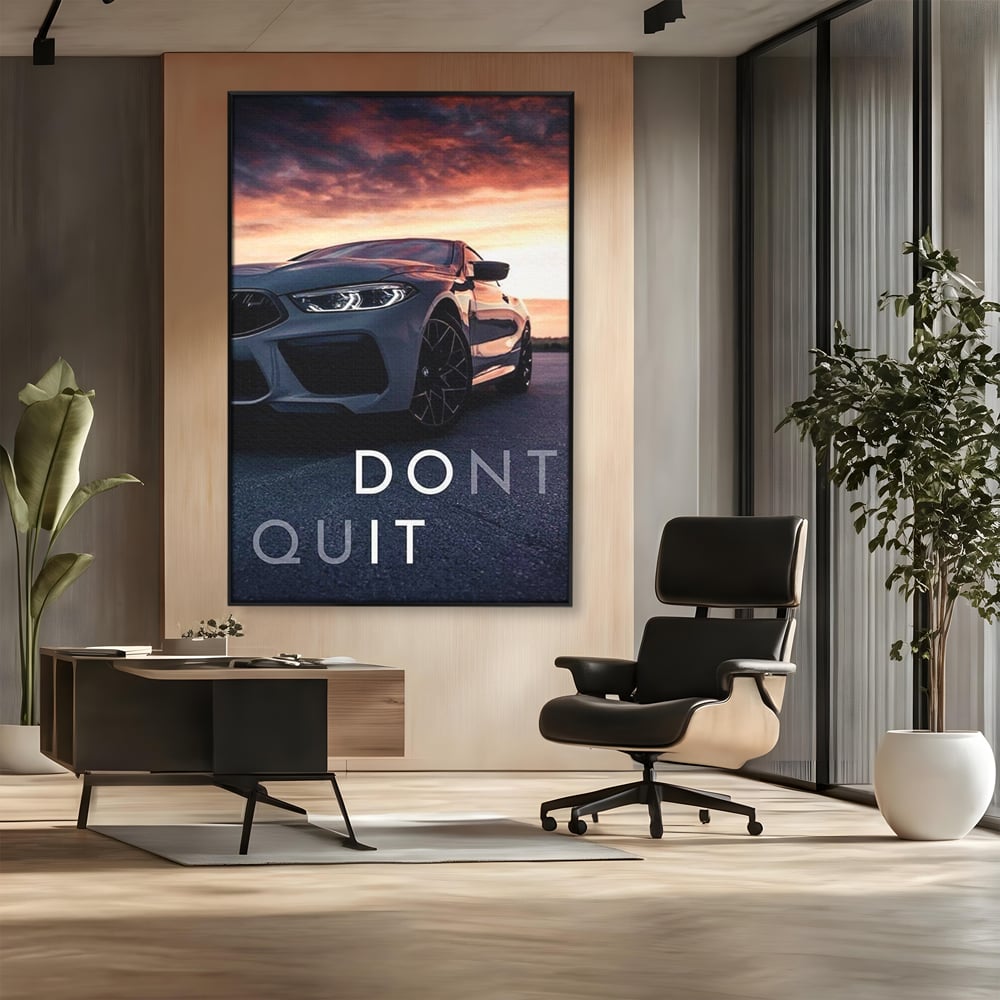 Canvas Wall Art Premium, LuxCanva® Q1005, Die Kraft weiterzumachen, Entschlossenheit, Ehrgeiz, Erfolg, Disziplin, Fokus, Wille, Auto, Sport, Straße, Asphalt, Scheinwerfer, Geschwindigkeit, Richtung, Büro, Schlafzimmer
