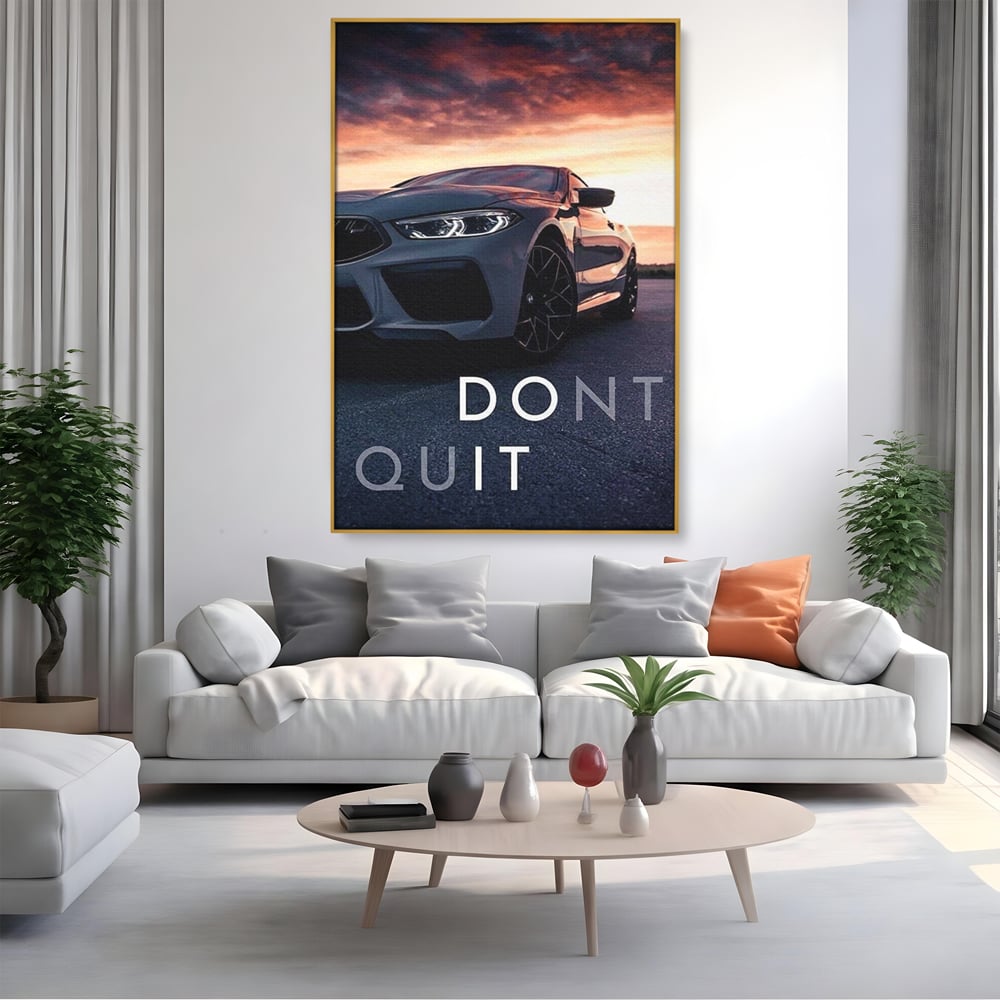 Canvas Wall Art Premium, LuxCanva® Q1005, Die Kraft weiterzumachen, Entschlossenheit, Ehrgeiz, Erfolg, Disziplin, Fokus, Wille, Auto, Sport, Straße, Asphalt, Scheinwerfer, Geschwindigkeit, Richtung, Büro, Schlafzimmer