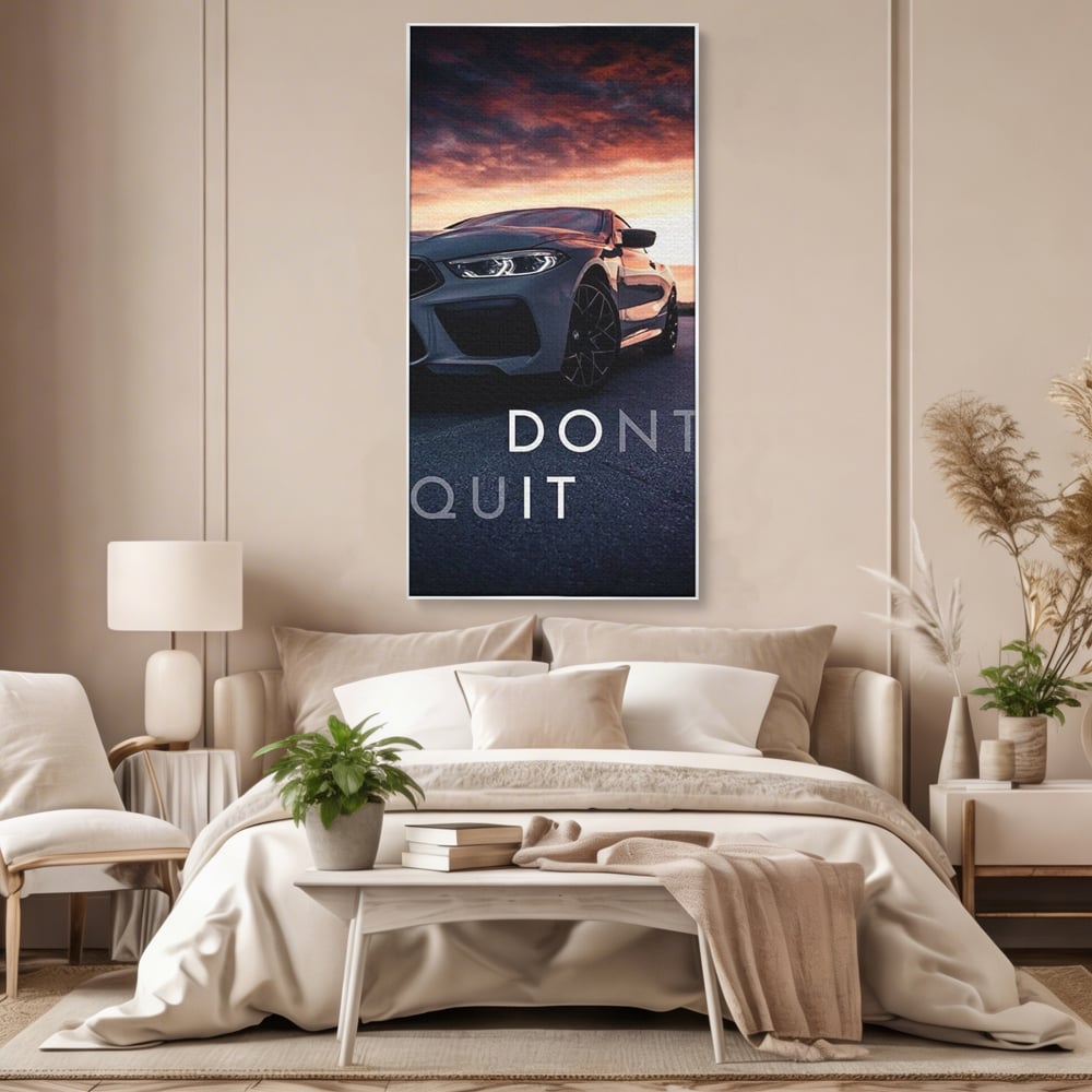 Canvas Wall Art Premium, LuxCanva® Q1005, Die Kraft weiterzumachen, Entschlossenheit, Ehrgeiz, Erfolg, Disziplin, Fokus, Wille, Auto, Sport, Straße, Asphalt, Scheinwerfer, Geschwindigkeit, Richtung, Büro, Schlafzimmer