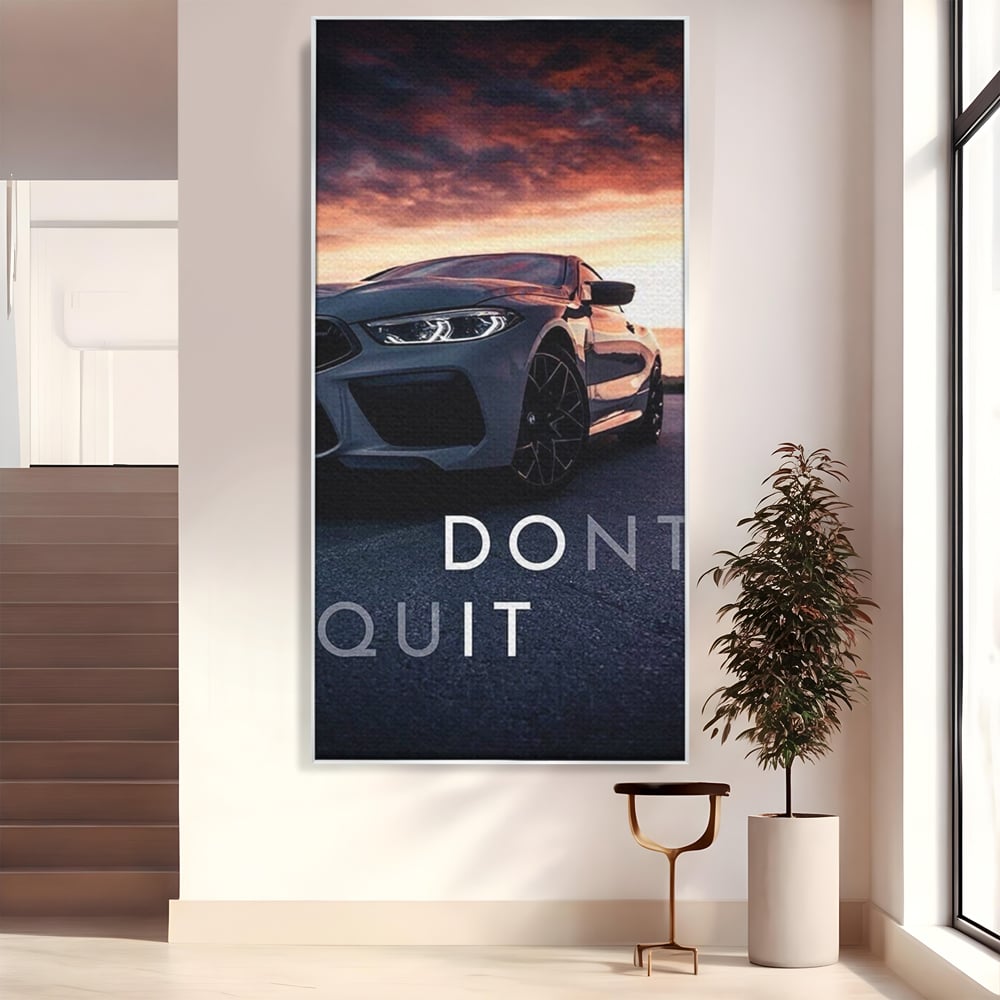 Canvas Wall Art Premium, LuxCanva® Q1005, Die Kraft weiterzumachen, Entschlossenheit, Ehrgeiz, Erfolg, Disziplin, Fokus, Wille, Auto, Sport, Straße, Asphalt, Scheinwerfer, Geschwindigkeit, Richtung, Büro, Schlafzimmer