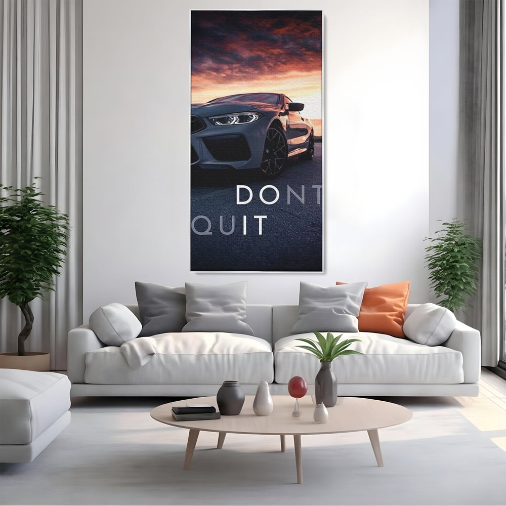 Canvas Wall Art Premium, LuxCanva® Q1005, Die Kraft weiterzumachen, Entschlossenheit, Ehrgeiz, Erfolg, Disziplin, Fokus, Wille, Auto, Sport, Straße, Asphalt, Scheinwerfer, Geschwindigkeit, Richtung, Büro, Schlafzimmer