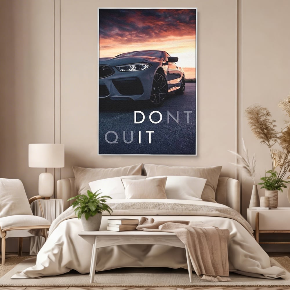 Canvas Wall Art Premium, LuxCanva® Q1005, Die Kraft weiterzumachen, Entschlossenheit, Ehrgeiz, Erfolg, Disziplin, Fokus, Wille, Auto, Sport, Straße, Asphalt, Scheinwerfer, Geschwindigkeit, Richtung, Büro, Schlafzimmer