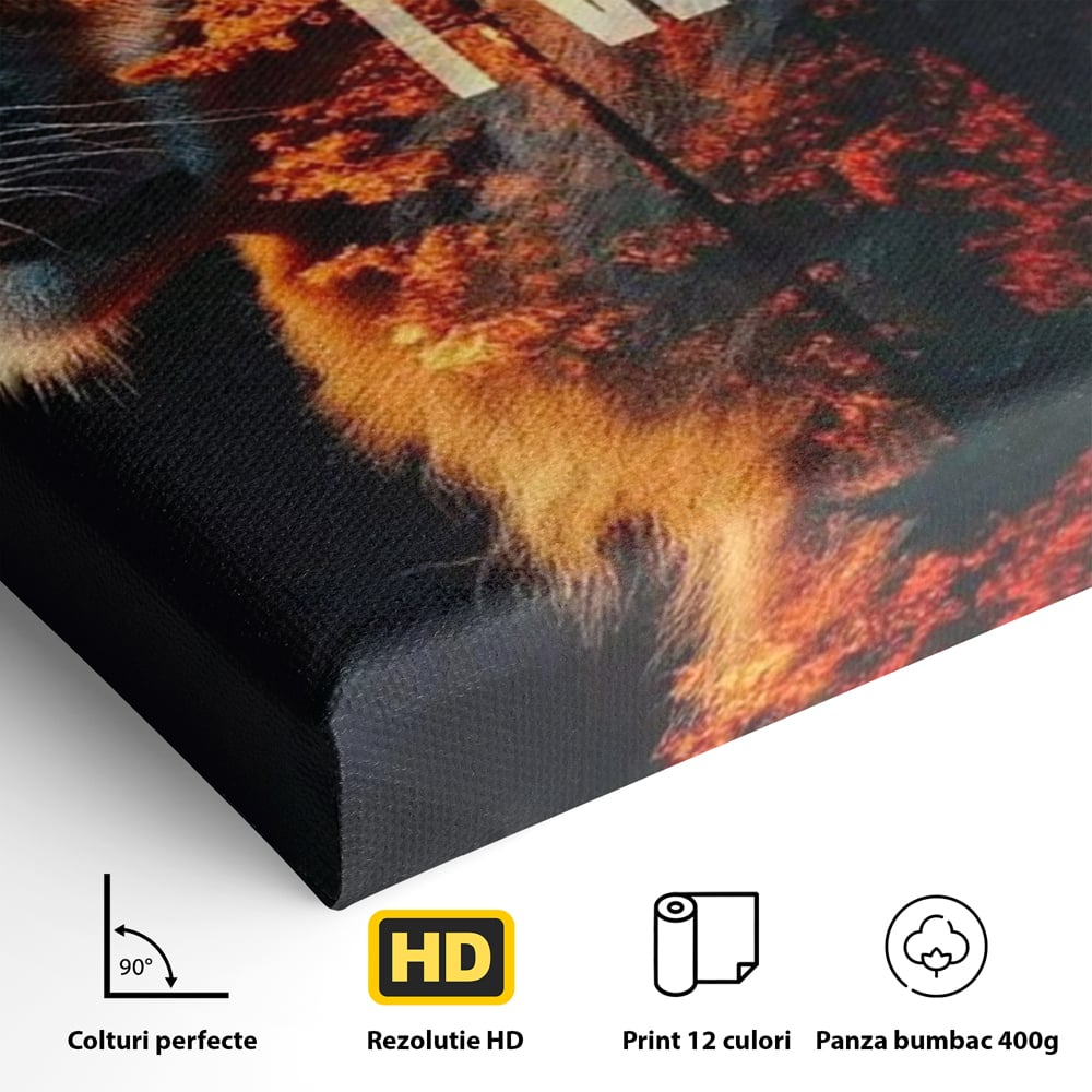 Tablou Canvas Premium, LuxCanva® Q1006, Nascut Sa Reuseasca, Vointa, Perseverenta, Ambitie, Leu, Rege, Foc, Curaj, Dominatie, Portret, Inspirational, Reusita, Forta, Birou, Dormitor