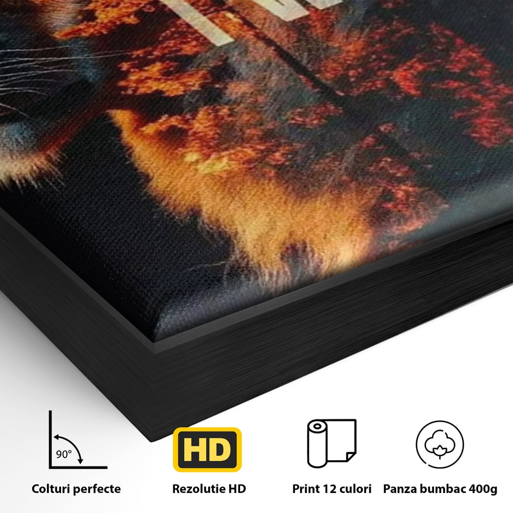 Tablou Canvas Premium, LuxCanva® Q1006, Nascut Sa Reuseasca, Vointa, Perseverenta, Ambitie, Leu, Rege, Foc, Curaj, Dominatie, Portret, Inspirational, Reusita, Forta, Birou, Dormitor