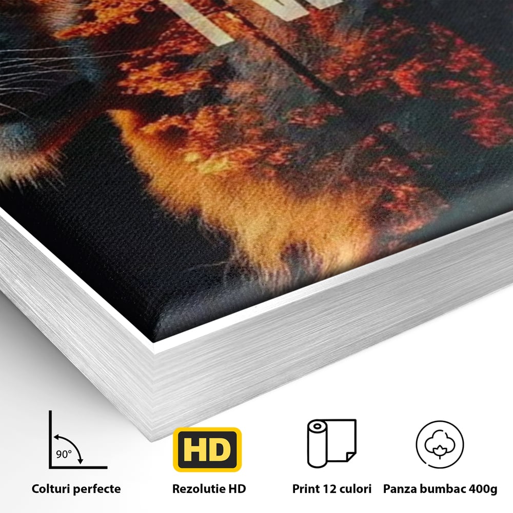 Tablou Canvas Premium, LuxCanva® Q1006, Nascut Sa Reuseasca, Vointa, Perseverenta, Ambitie, Leu, Rege, Foc, Curaj, Dominatie, Portret, Inspirational, Reusita, Forta, Birou, Dormitor