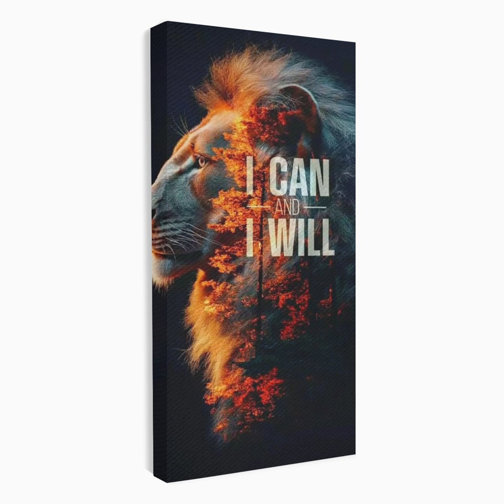 Tablou Canvas Premium, LuxCanva® Q1006, Nascut Sa Reuseasca, Vointa, Perseverenta, Ambitie, Leu, Rege, Foc, Curaj, Dominatie, Portret, Inspirational, Reusita, Forta, Birou, Dormitor