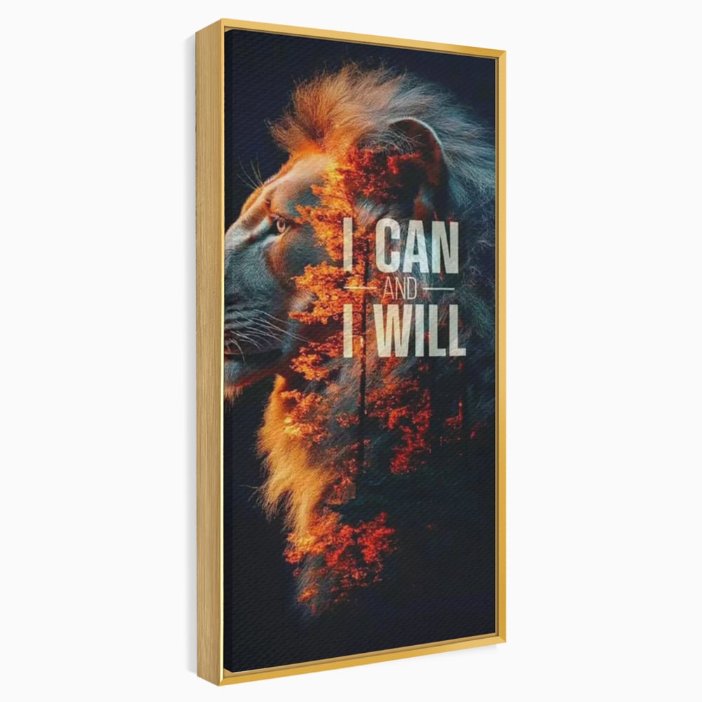 Tablou Canvas Premium, LuxCanva® Q1006, Nascut Sa Reuseasca, Vointa, Perseverenta, Ambitie, Leu, Rege, Foc, Curaj, Dominatie, Portret, Inspirational, Reusita, Forta, Birou, Dormitor