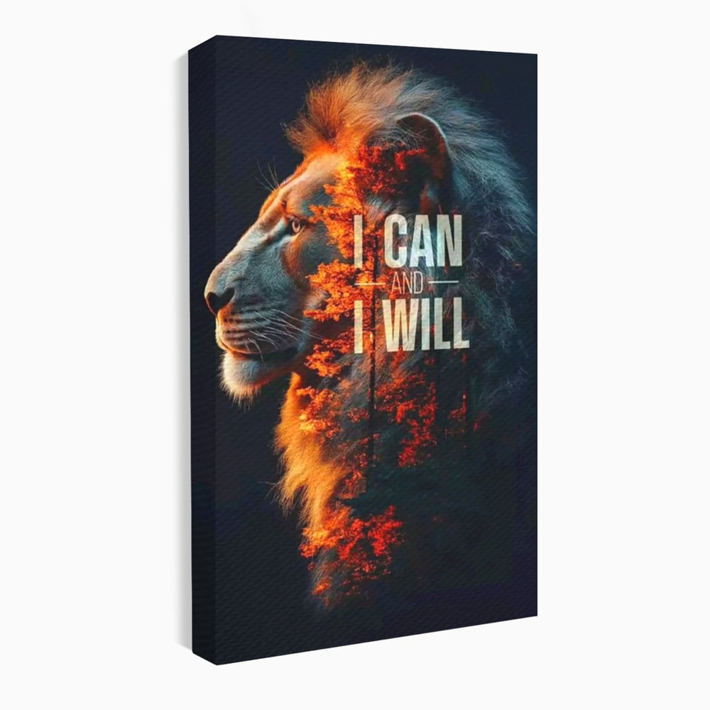 Tablou Canvas Premium, LuxCanva® Q1006, Nascut Sa Reuseasca, Vointa, Perseverenta, Ambitie, Leu, Rege, Foc, Curaj, Dominatie, Portret, Inspirational, Reusita, Forta, Birou, Dormitor