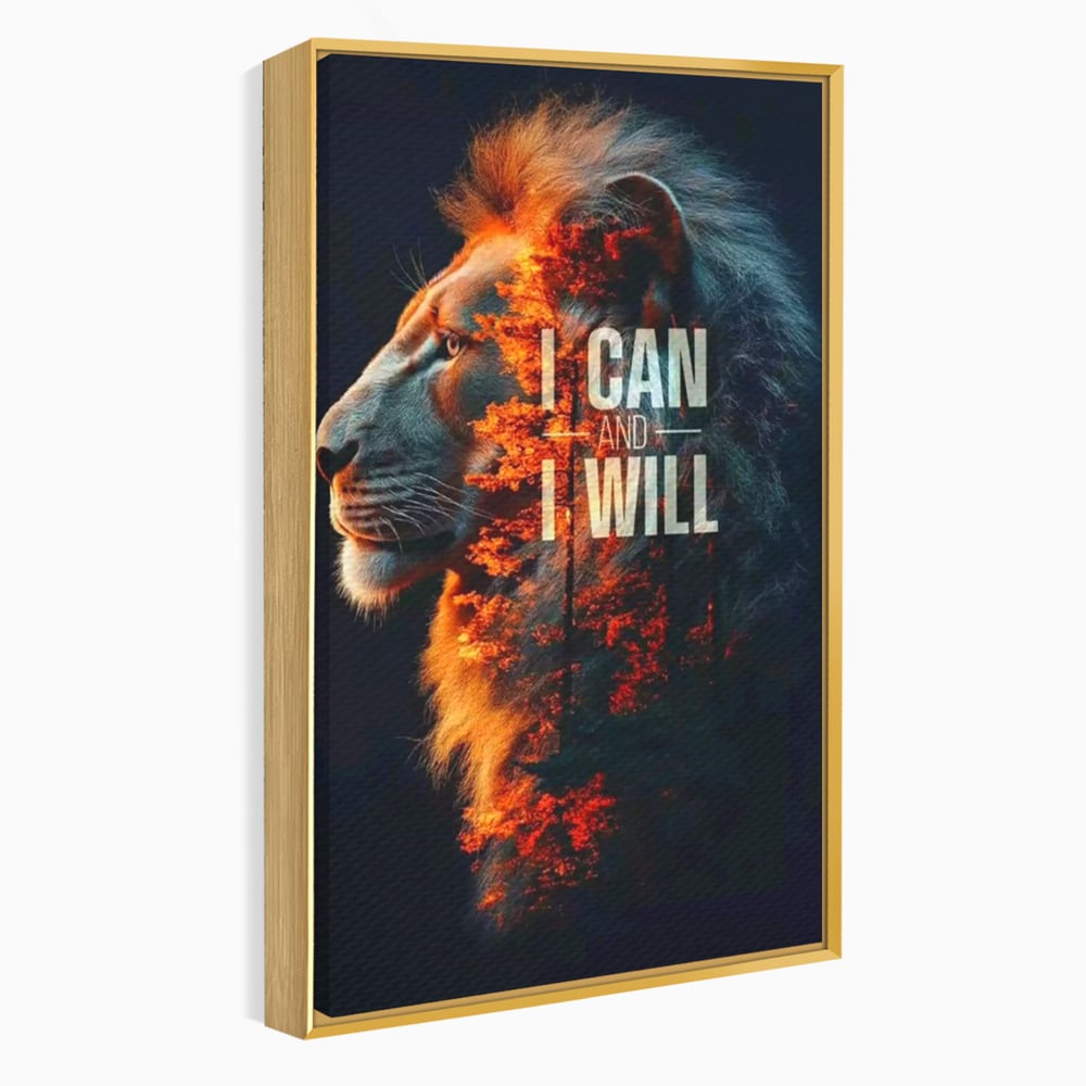 Tablou Canvas Premium, LuxCanva® Q1006, Nascut Sa Reuseasca, Vointa, Perseverenta, Ambitie, Leu, Rege, Foc, Curaj, Dominatie, Portret, Inspirational, Reusita, Forta, Birou, Dormitor