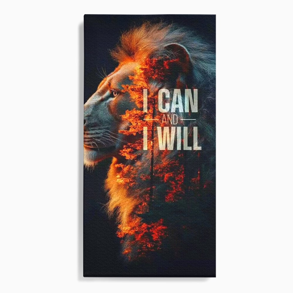 Tablou Canvas Premium, LuxCanva® Q1006, Nascut Sa Reuseasca, Vointa, Perseverenta, Ambitie, Leu, Rege, Foc, Curaj, Dominatie, Portret, Inspirational, Reusita, Forta, Birou, Dormitor