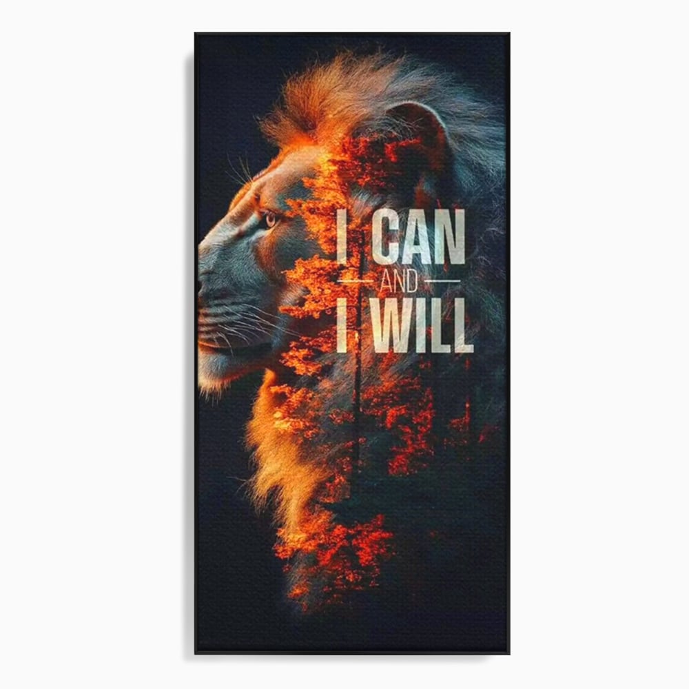 Tablou Canvas Premium, LuxCanva® Q1006, Nascut Sa Reuseasca, Vointa, Perseverenta, Ambitie, Leu, Rege, Foc, Curaj, Dominatie, Portret, Inspirational, Reusita, Forta, Birou, Dormitor