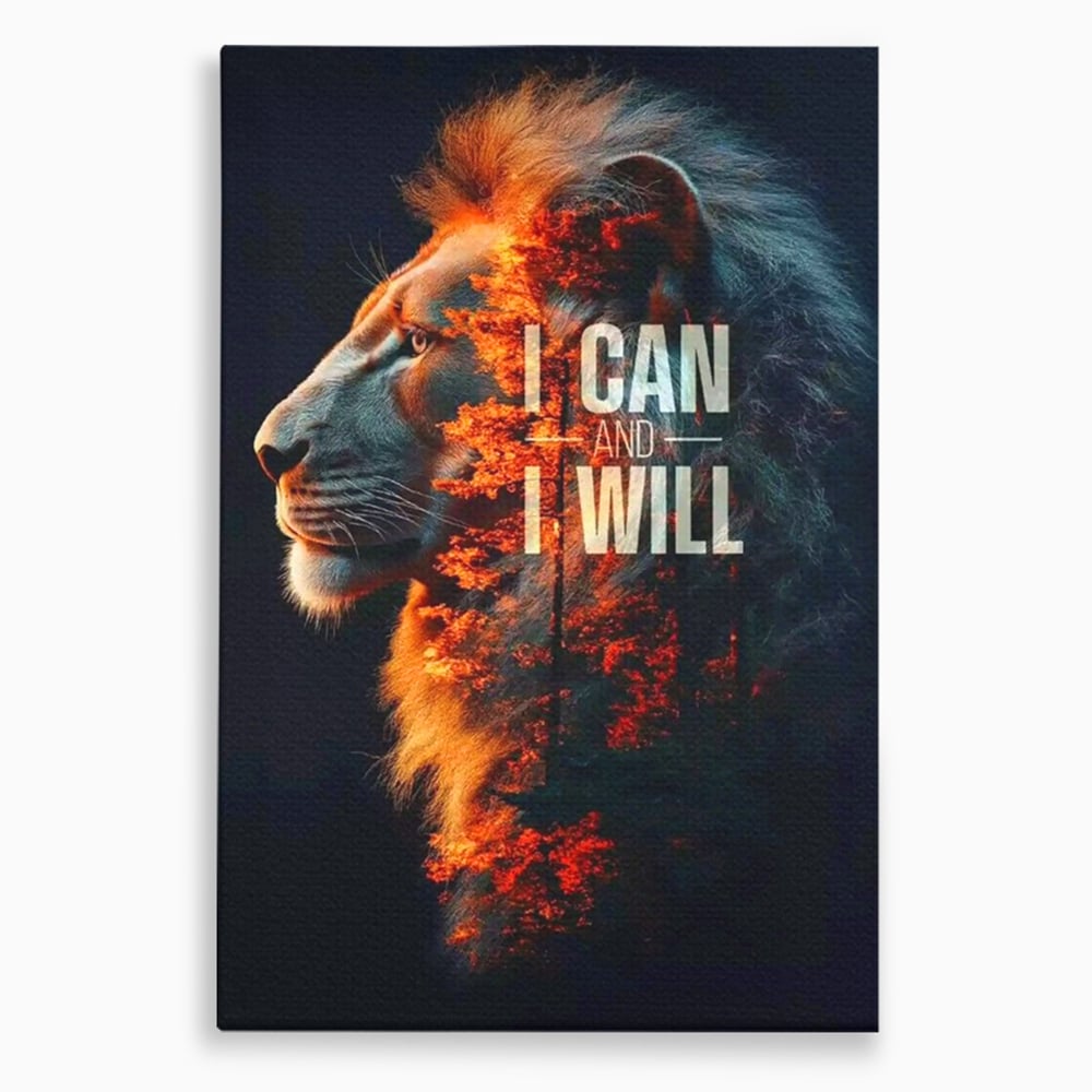 Tablou Canvas Premium, LuxCanva® Q1006, Nascut Sa Reuseasca, Vointa, Perseverenta, Ambitie, Leu, Rege, Foc, Curaj, Dominatie, Portret, Inspirational, Reusita, Forta, Birou, Dormitor