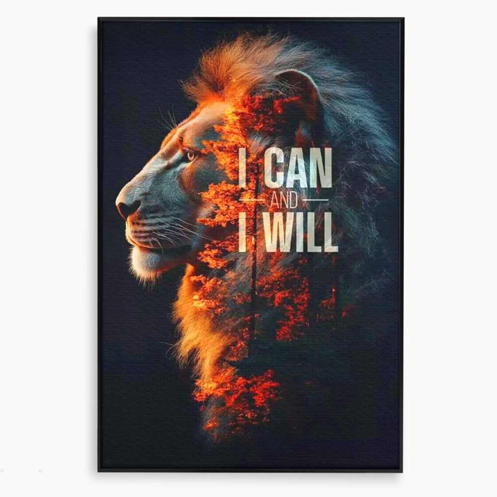 Tablou Canvas Premium, LuxCanva® Q1006, Nascut Sa Reuseasca, Vointa, Perseverenta, Ambitie, Leu, Rege, Foc, Curaj, Dominatie, Portret, Inspirational, Reusita, Forta, Birou, Dormitor