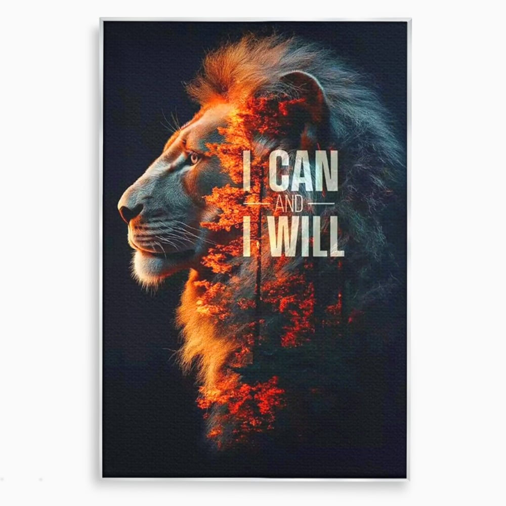 Tablou Canvas Premium, LuxCanva® Q1006, Nascut Sa Reuseasca, Vointa, Perseverenta, Ambitie, Leu, Rege, Foc, Curaj, Dominatie, Portret, Inspirational, Reusita, Forta, Birou, Dormitor