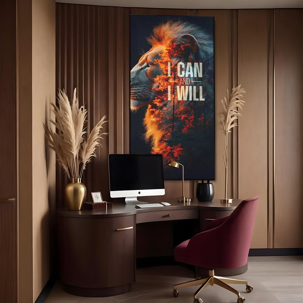Tablou Canvas Premium, LuxCanva® Q1006, Nascut Sa Reuseasca, Vointa, Perseverenta, Ambitie, Leu, Rege, Foc, Curaj, Dominatie, Portret, Inspirational, Reusita, Forta, Birou, Dormitor