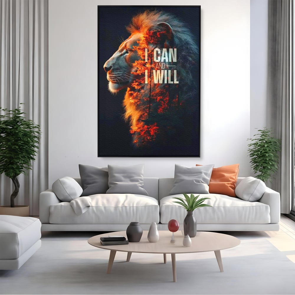 Tablou Canvas Premium, LuxCanva® Q1006, Nascut Sa Reuseasca, Vointa, Perseverenta, Ambitie, Leu, Rege, Foc, Curaj, Dominatie, Portret, Inspirational, Reusita, Forta, Birou, Dormitor
