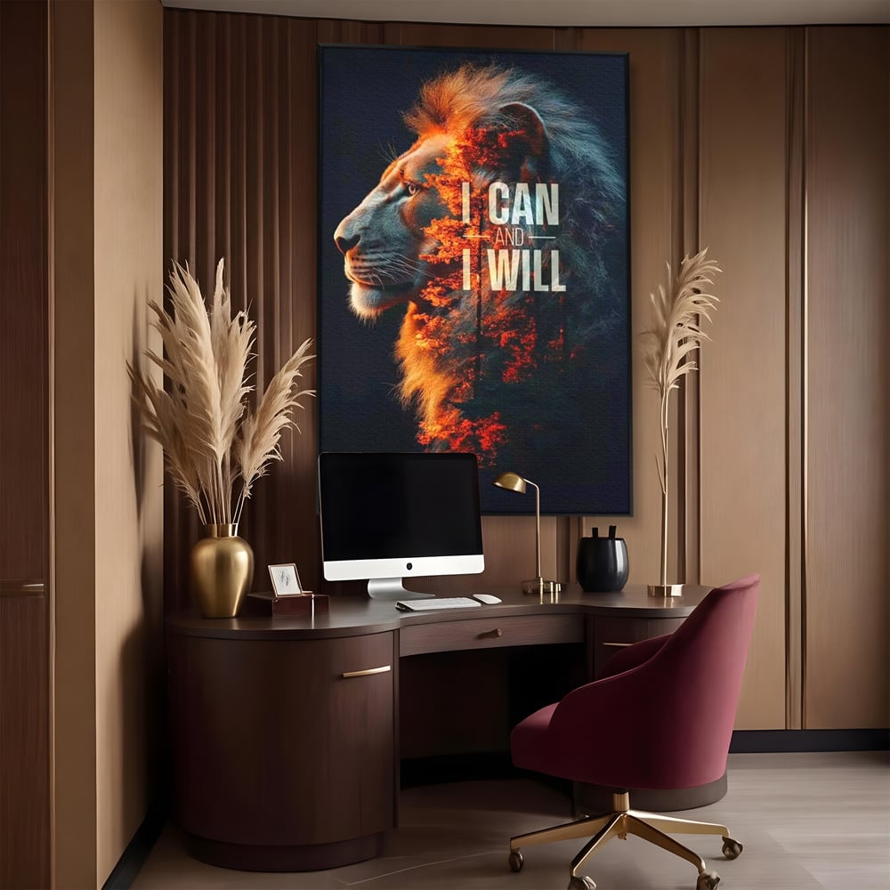 Tablou Canvas Premium, LuxCanva® Q1006, Nascut Sa Reuseasca, Vointa, Perseverenta, Ambitie, Leu, Rege, Foc, Curaj, Dominatie, Portret, Inspirational, Reusita, Forta, Birou, Dormitor