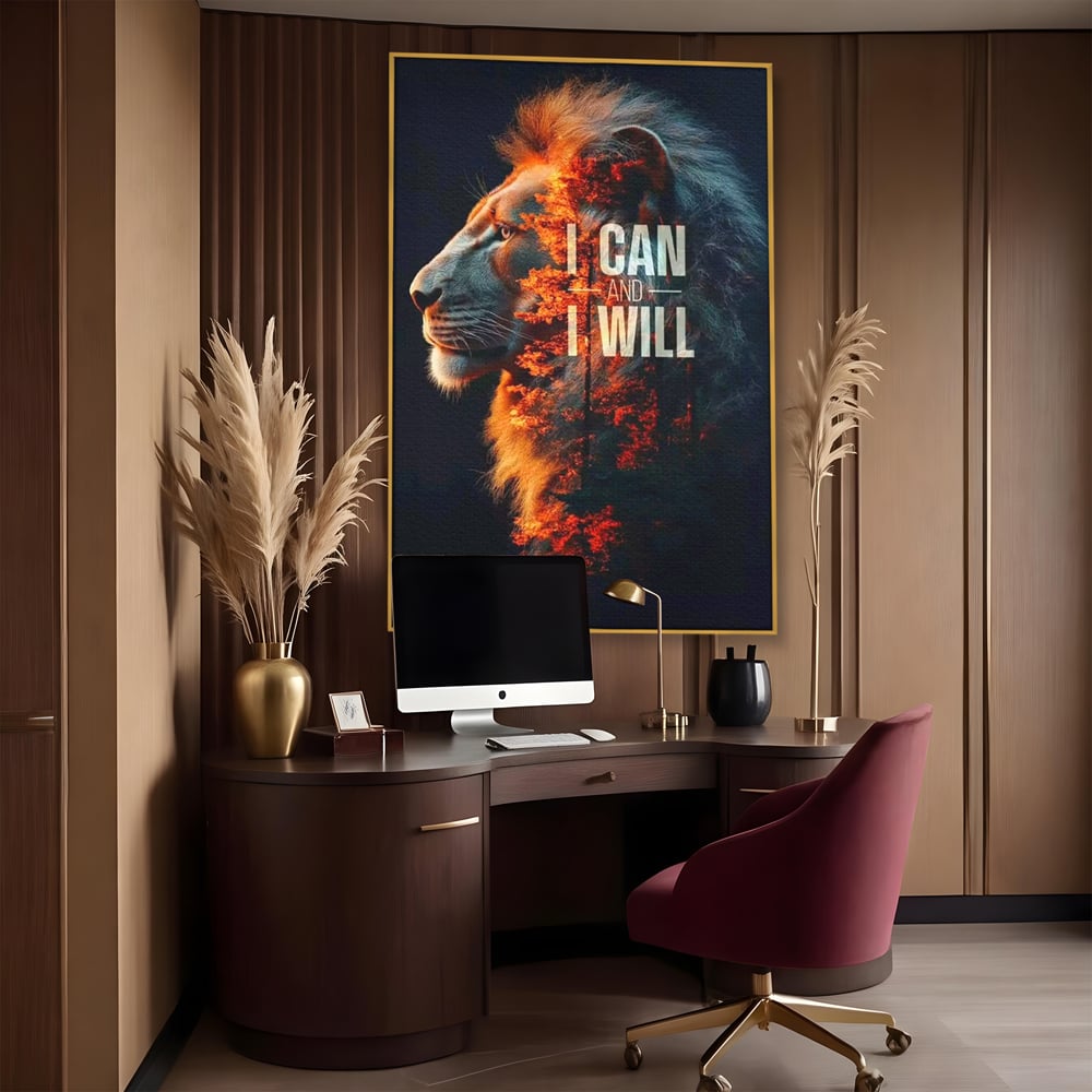 Tablou Canvas Premium, LuxCanva® Q1006, Nascut Sa Reuseasca, Vointa, Perseverenta, Ambitie, Leu, Rege, Foc, Curaj, Dominatie, Portret, Inspirational, Reusita, Forta, Birou, Dormitor