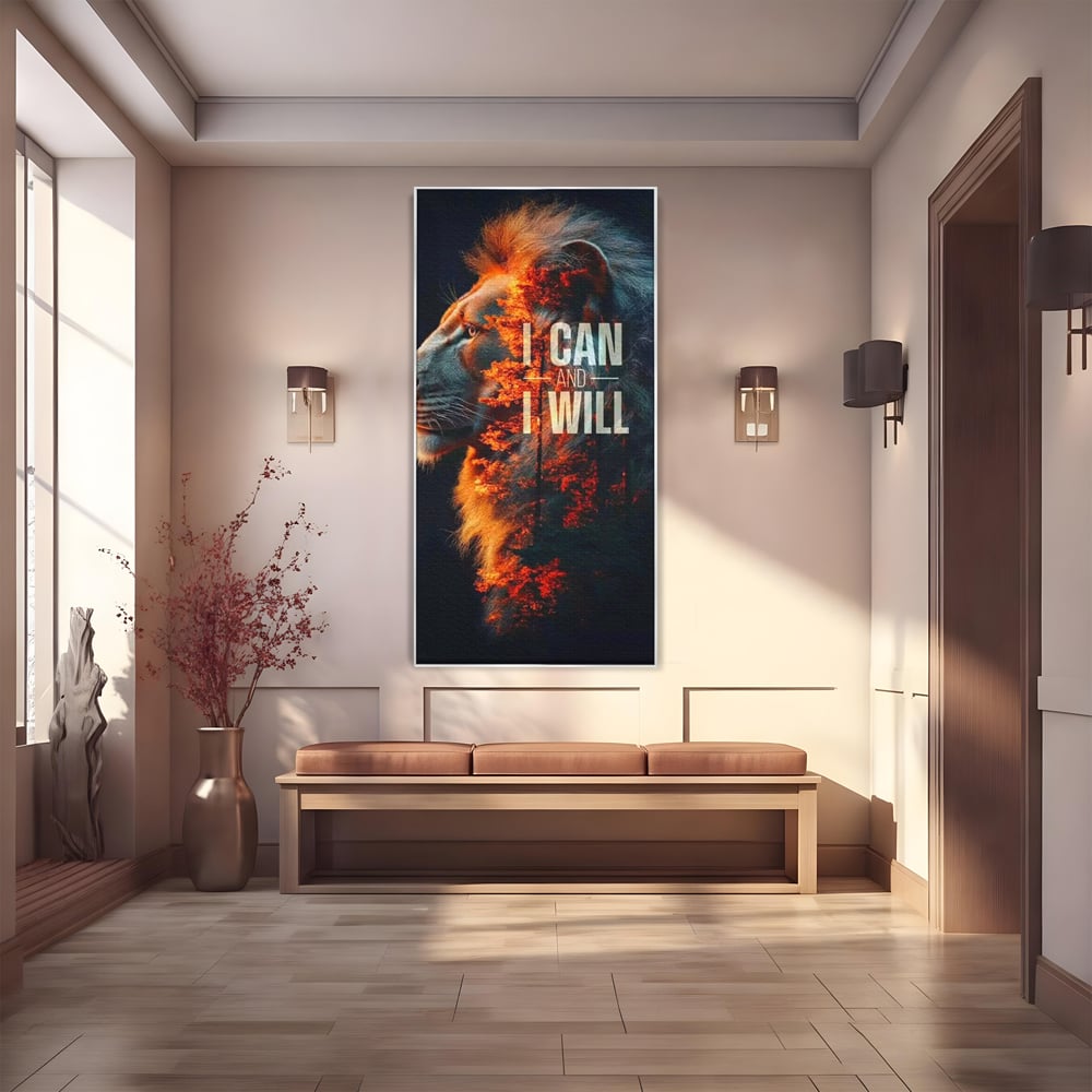 Tablou Canvas Premium, LuxCanva® Q1006, Nascut Sa Reuseasca, Vointa, Perseverenta, Ambitie, Leu, Rege, Foc, Curaj, Dominatie, Portret, Inspirational, Reusita, Forta, Birou, Dormitor