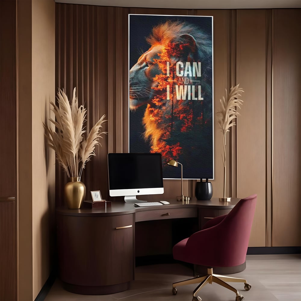 Tablou Canvas Premium, LuxCanva® Q1006, Nascut Sa Reuseasca, Vointa, Perseverenta, Ambitie, Leu, Rege, Foc, Curaj, Dominatie, Portret, Inspirational, Reusita, Forta, Birou, Dormitor