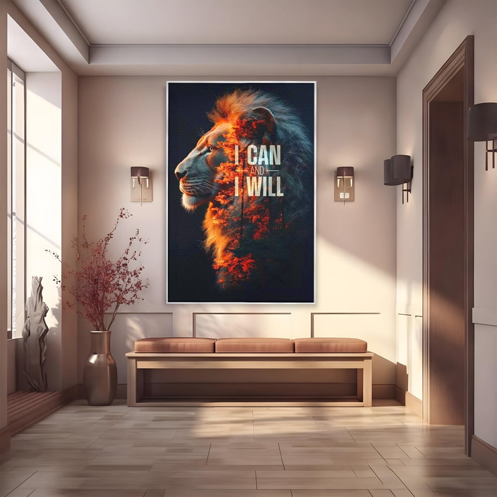 Tablou Canvas Premium, LuxCanva® Q1006, Nascut Sa Reuseasca, Vointa, Perseverenta, Ambitie, Leu, Rege, Foc, Curaj, Dominatie, Portret, Inspirational, Reusita, Forta, Birou, Dormitor