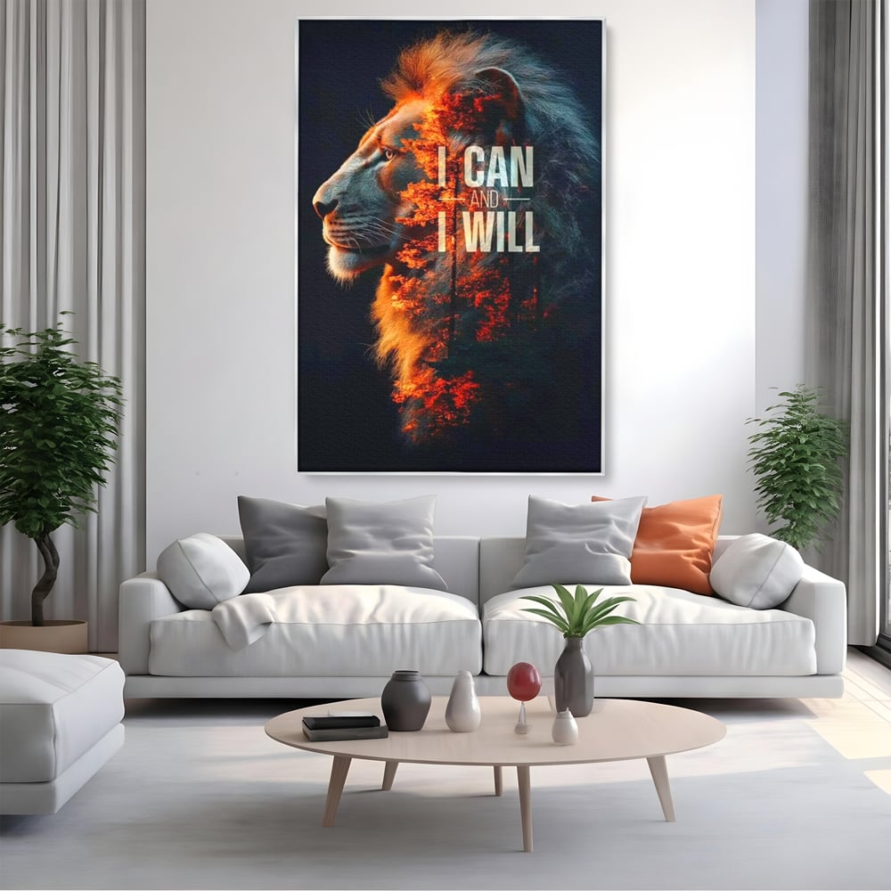 Tablou Canvas Premium, LuxCanva® Q1006, Nascut Sa Reuseasca, Vointa, Perseverenta, Ambitie, Leu, Rege, Foc, Curaj, Dominatie, Portret, Inspirational, Reusita, Forta, Birou, Dormitor