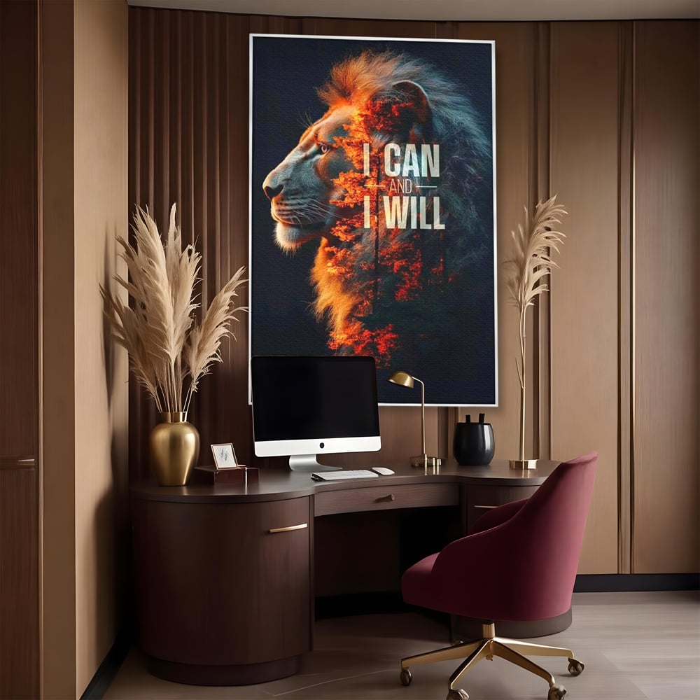 Tablou Canvas Premium, LuxCanva® Q1006, Nascut Sa Reuseasca, Vointa, Perseverenta, Ambitie, Leu, Rege, Foc, Curaj, Dominatie, Portret, Inspirational, Reusita, Forta, Birou, Dormitor
