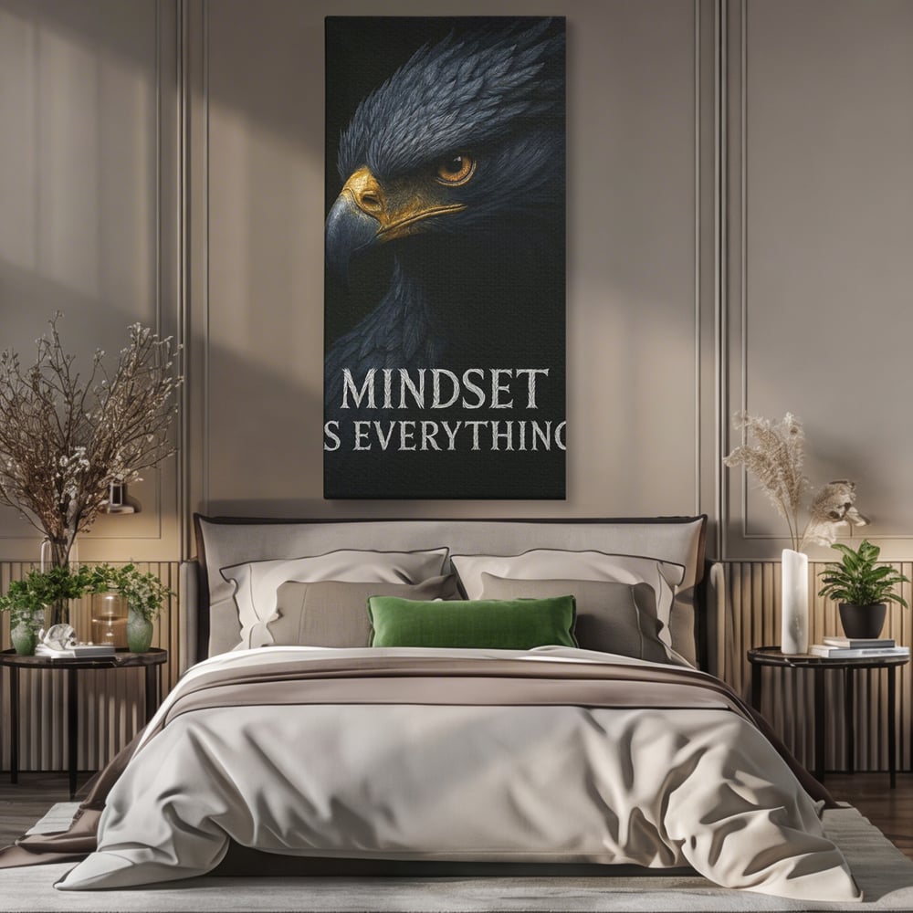 Tablou Canvas Premium, LuxCanva® Q1007, Puterea Gandului, Mentalitate, Vultur, Claritate, Gand, Lider, Succes, Libertate, Inteligenta, Privire, Pene, Antreprenoriat, Pasare, Padure, Birou, Dormitor