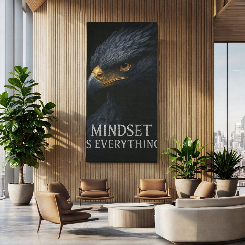 Tablou Canvas Premium, LuxCanva® Q1007, Puterea Gandului, Mentalitate, Vultur, Claritate, Gand, Lider, Succes, Libertate, Inteligenta, Privire, Pene, Antreprenoriat, Pasare, Padure, Birou, Dormitor