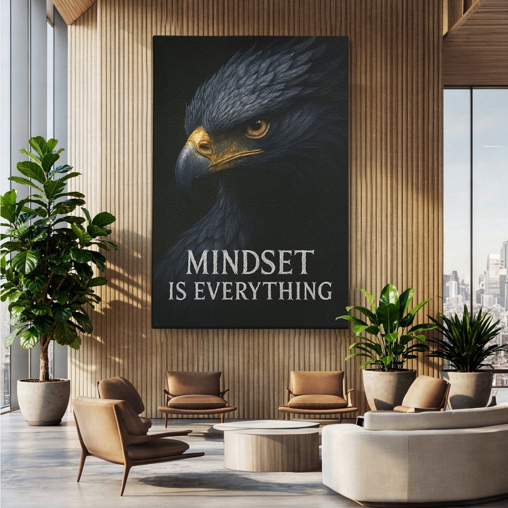 Tablou Canvas Premium, LuxCanva® Q1007, Puterea Gandului, Mentalitate, Vultur, Claritate, Gand, Lider, Succes, Libertate, Inteligenta, Privire, Pene, Antreprenoriat, Pasare, Padure, Birou, Dormitor
