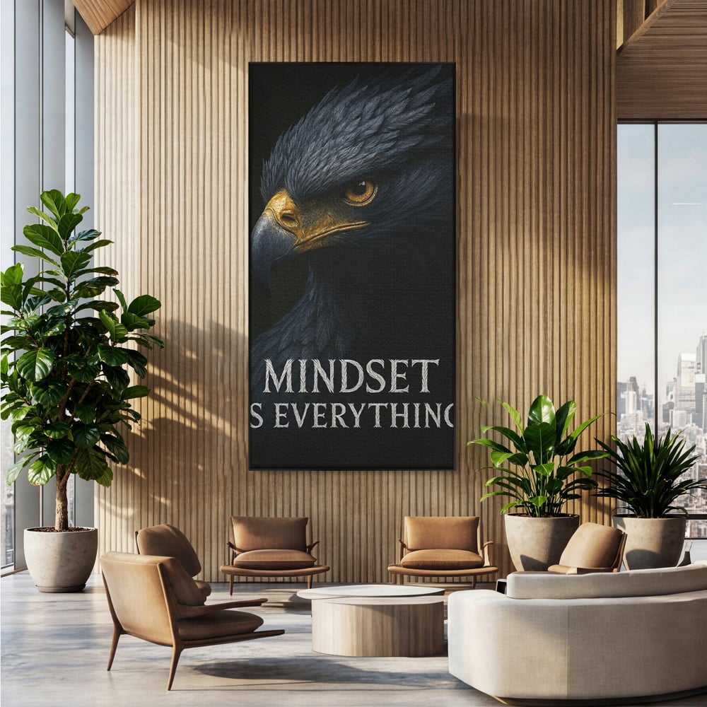 Tablou Canvas Premium, LuxCanva® Q1007, Puterea Gandului, Mentalitate, Vultur, Claritate, Gand, Lider, Succes, Libertate, Inteligenta, Privire, Pene, Antreprenoriat, Pasare, Padure, Birou, Dormitor