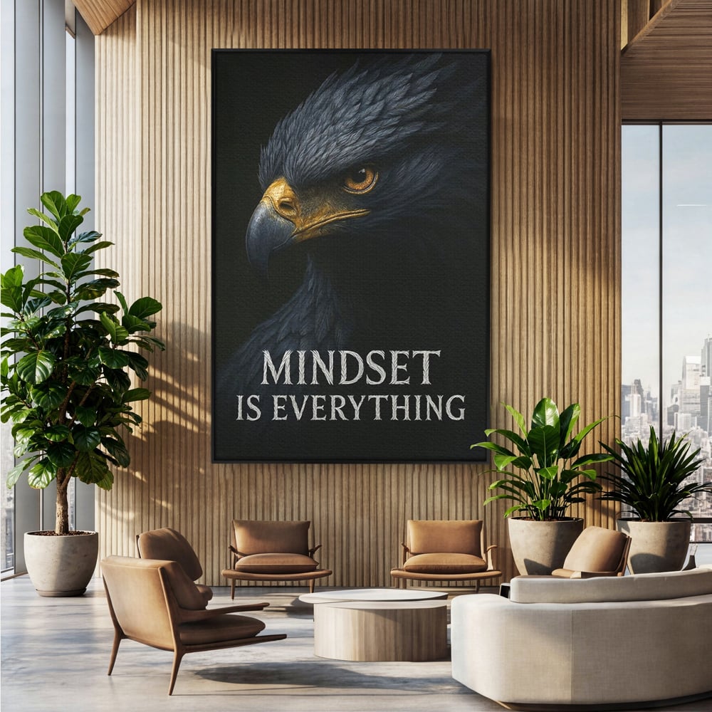 Tablou Canvas Premium, LuxCanva® Q1007, Puterea Gandului, Mentalitate, Vultur, Claritate, Gand, Lider, Succes, Libertate, Inteligenta, Privire, Pene, Antreprenoriat, Pasare, Padure, Birou, Dormitor