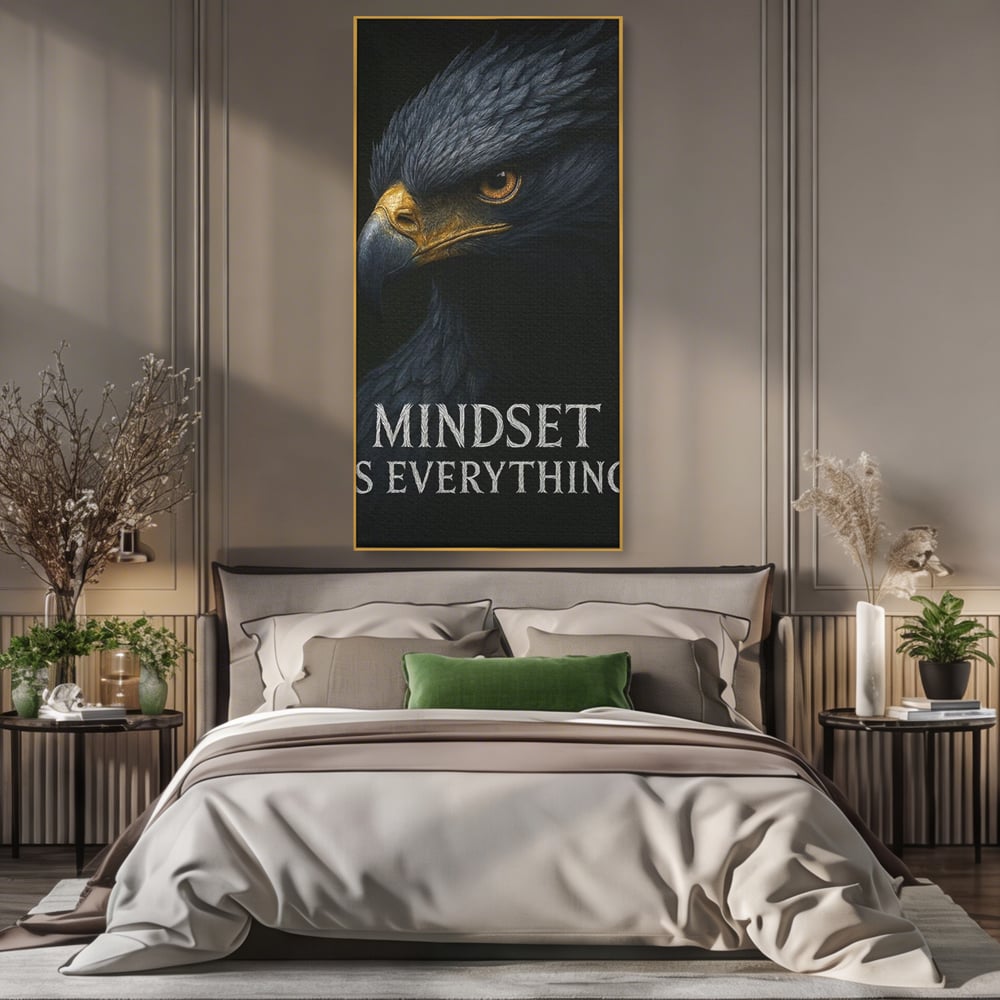 Tablou Canvas Premium, LuxCanva® Q1007, Puterea Gandului, Mentalitate, Vultur, Claritate, Gand, Lider, Succes, Libertate, Inteligenta, Privire, Pene, Antreprenoriat, Pasare, Padure, Birou, Dormitor