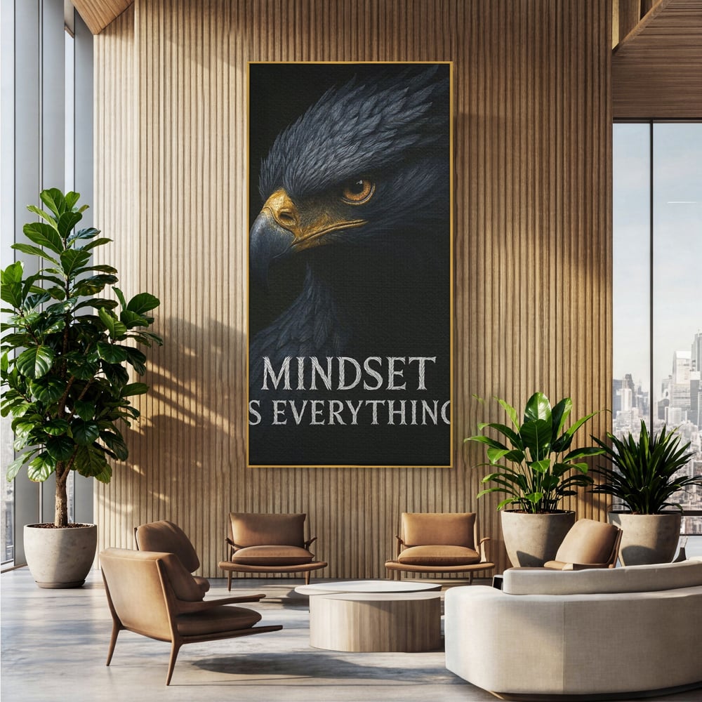 Tablou Canvas Premium, LuxCanva® Q1007, Puterea Gandului, Mentalitate, Vultur, Claritate, Gand, Lider, Succes, Libertate, Inteligenta, Privire, Pene, Antreprenoriat, Pasare, Padure, Birou, Dormitor