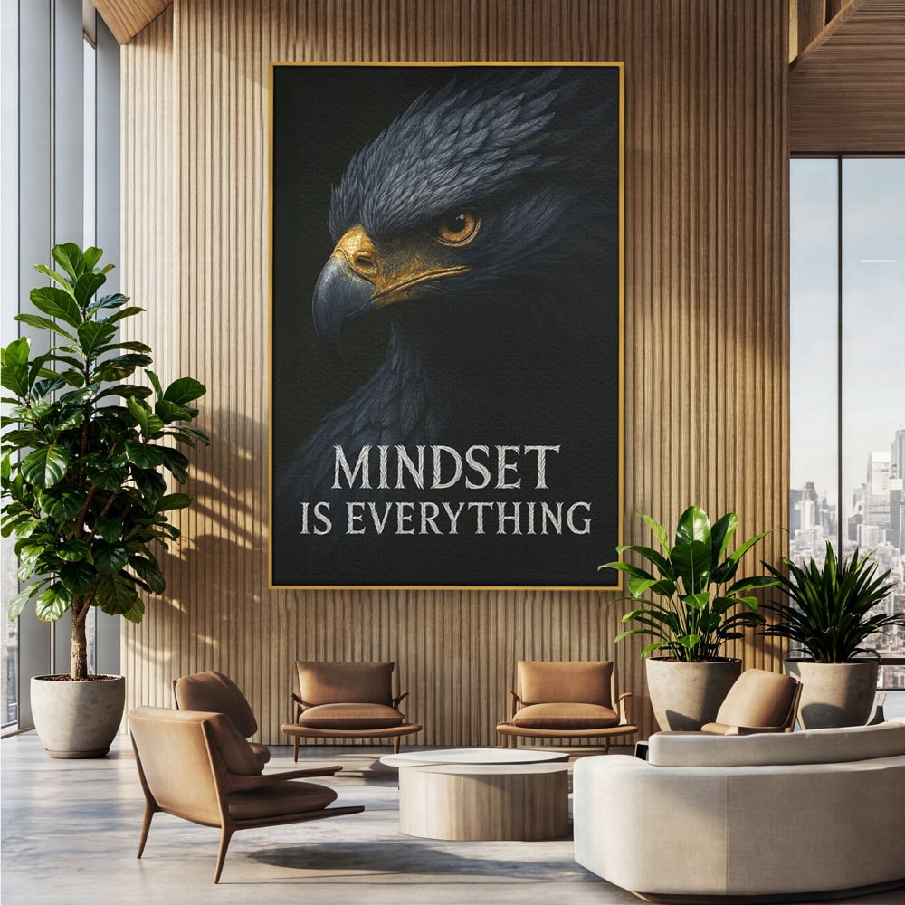 Tablou Canvas Premium, LuxCanva® Q1007, Puterea Gandului, Mentalitate, Vultur, Claritate, Gand, Lider, Succes, Libertate, Inteligenta, Privire, Pene, Antreprenoriat, Pasare, Padure, Birou, Dormitor