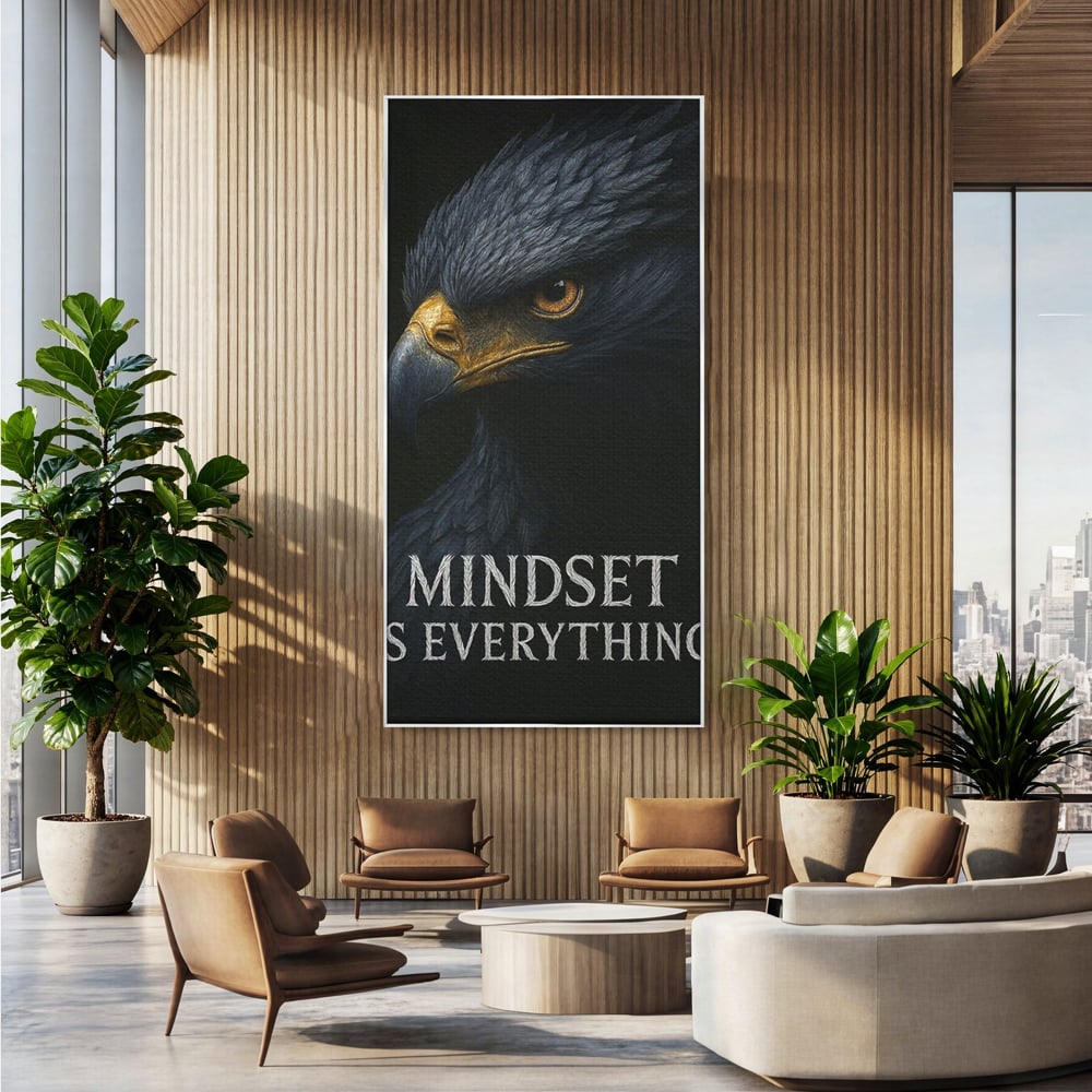 Tablou Canvas Premium, LuxCanva® Q1007, Puterea Gandului, Mentalitate, Vultur, Claritate, Gand, Lider, Succes, Libertate, Inteligenta, Privire, Pene, Antreprenoriat, Pasare, Padure, Birou, Dormitor