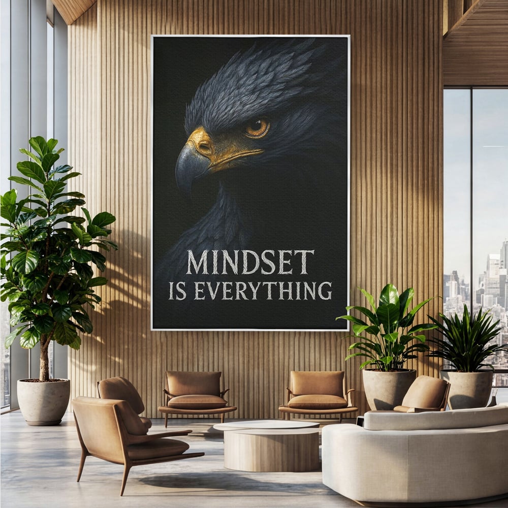 Tablou Canvas Premium, LuxCanva® Q1007, Puterea Gandului, Mentalitate, Vultur, Claritate, Gand, Lider, Succes, Libertate, Inteligenta, Privire, Pene, Antreprenoriat, Pasare, Padure, Birou, Dormitor